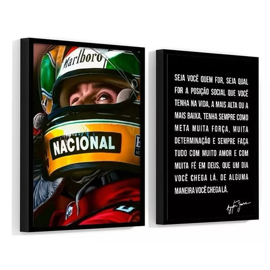 Quadro decorativo Ayrton Senna 20x30 - com frase motivacional 2 peças quarto sala