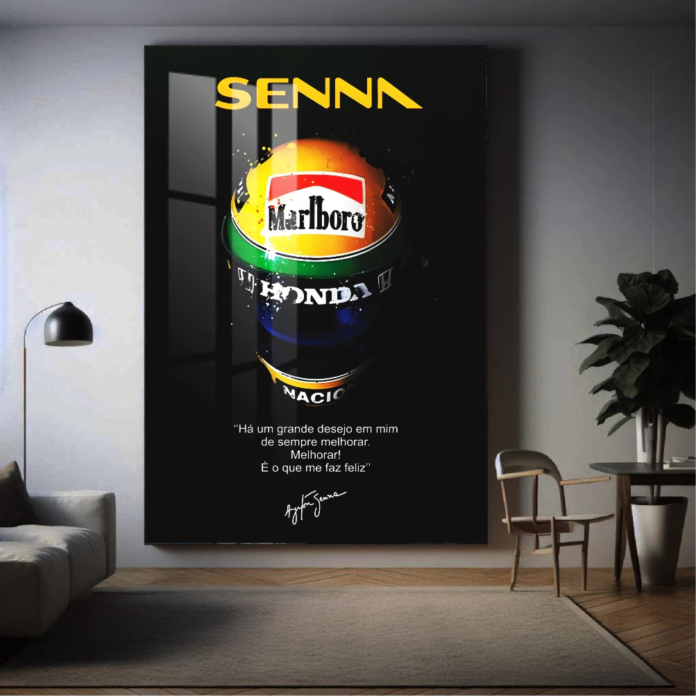 Quadro Decorativo - Ayrton Senna Corredor F1 Frase Melhore - Motivacional Sala Quarto Hall